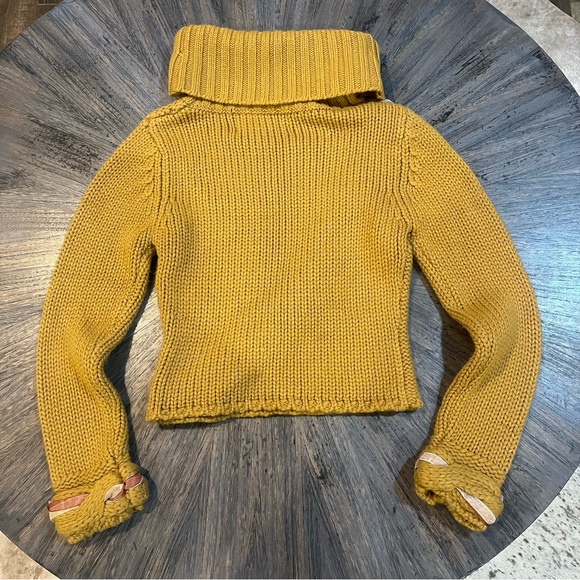 FiFi Collection Mustard Cable Knit Turtleneck Sweater Braiding Embellishment Med - Picture 12 of 13